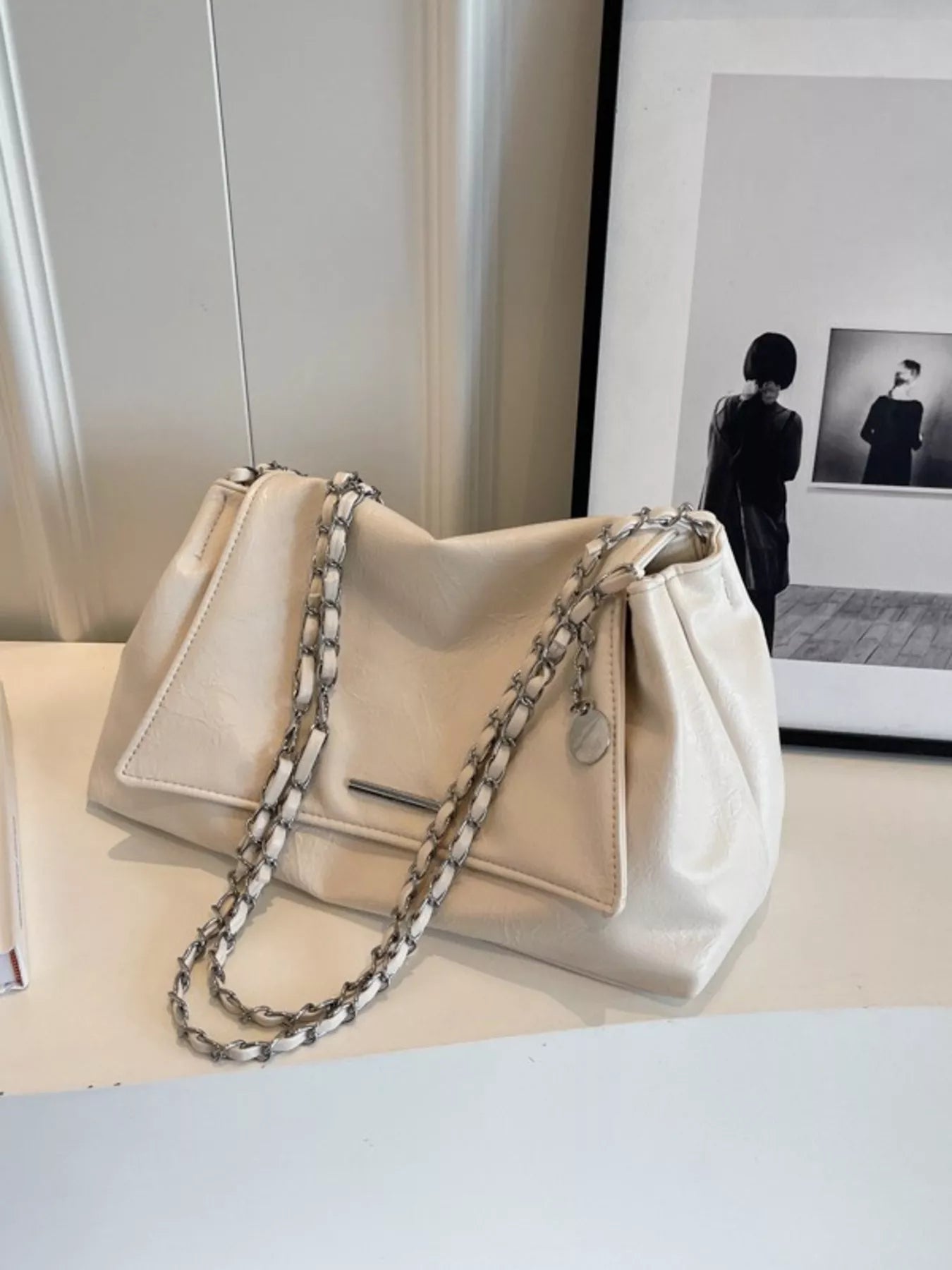 Chain Accent Flap Shoulder Bag nicholesgifts