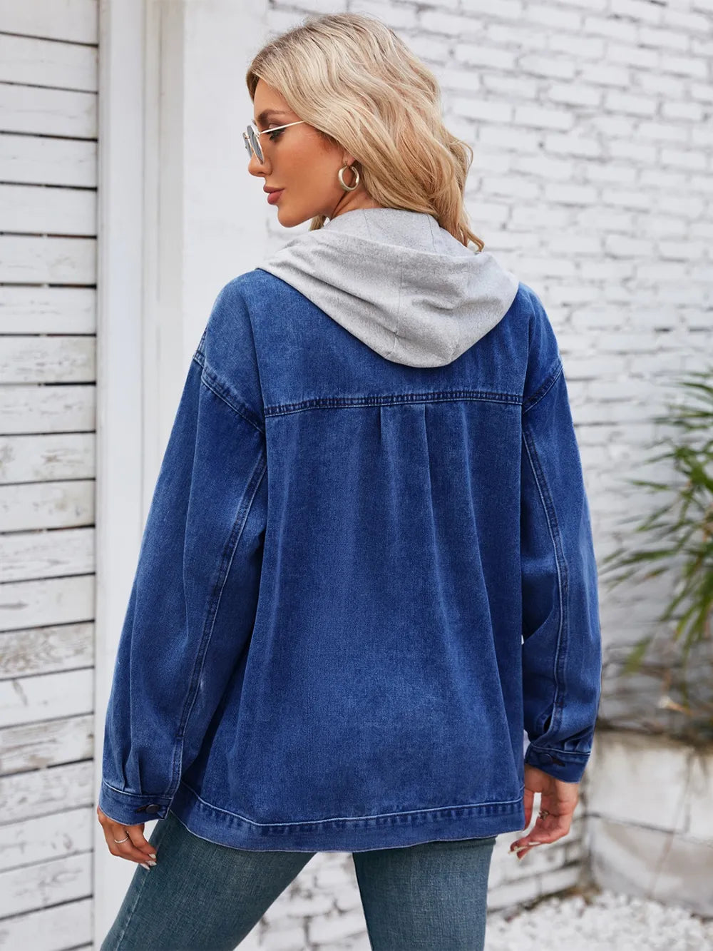 Pocketd Button Up Detachable Hooded Denim Jacket nicholesgifts
