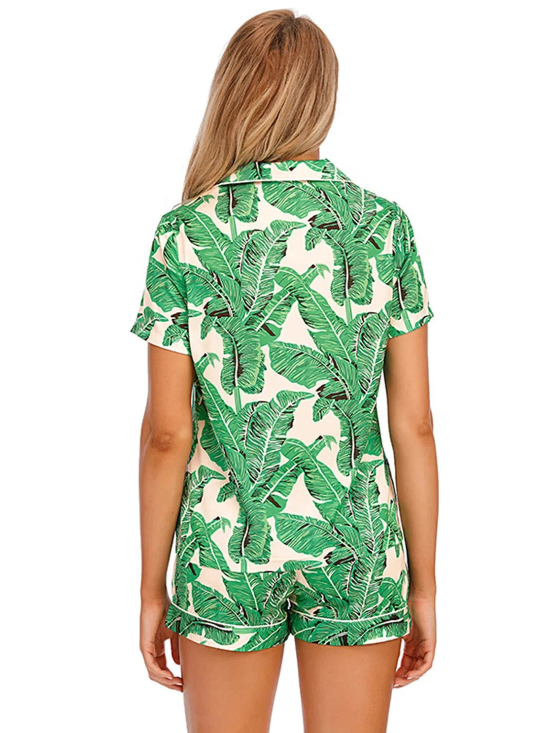 Printed Button Up Short Sleeve Top and Shorts Lounge Set nicholesgifts