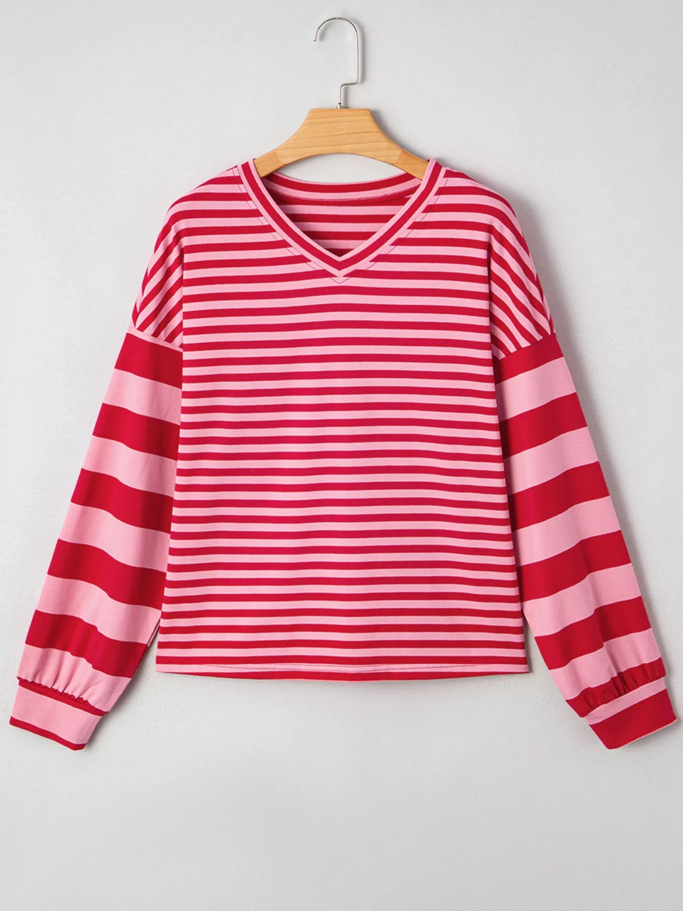 Striped Drop Shoulder V Neck Top Trendsi