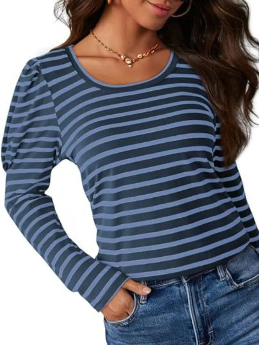 Striped Round Neck Long Sleeve T-Shirt NicholesGifts