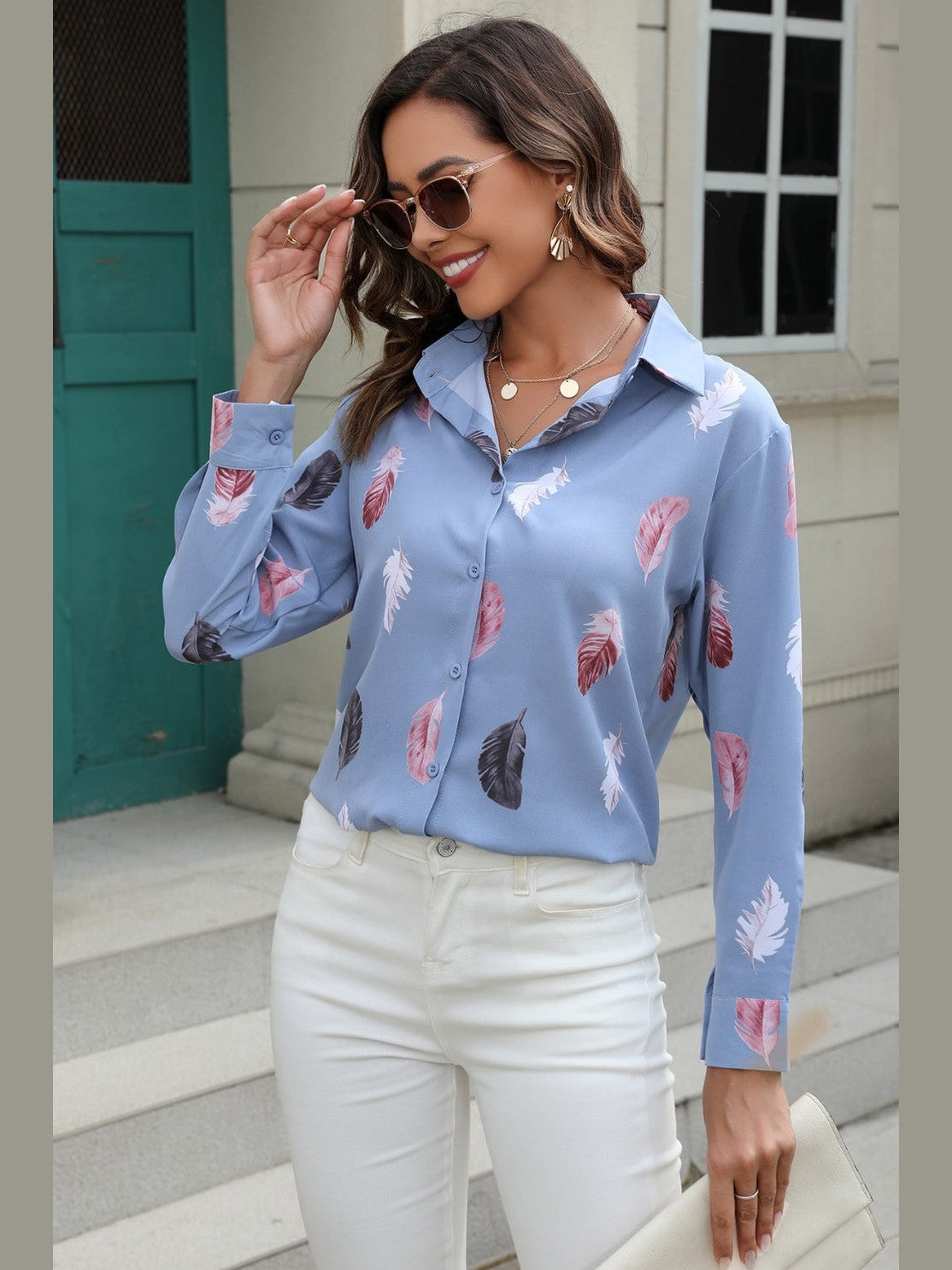 Printed Collared Neck Buttoned Shirt NicholesGifts