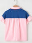 Color Block Half Buttoned Ruffled Short Sleeve T Shirt nicholesgifts