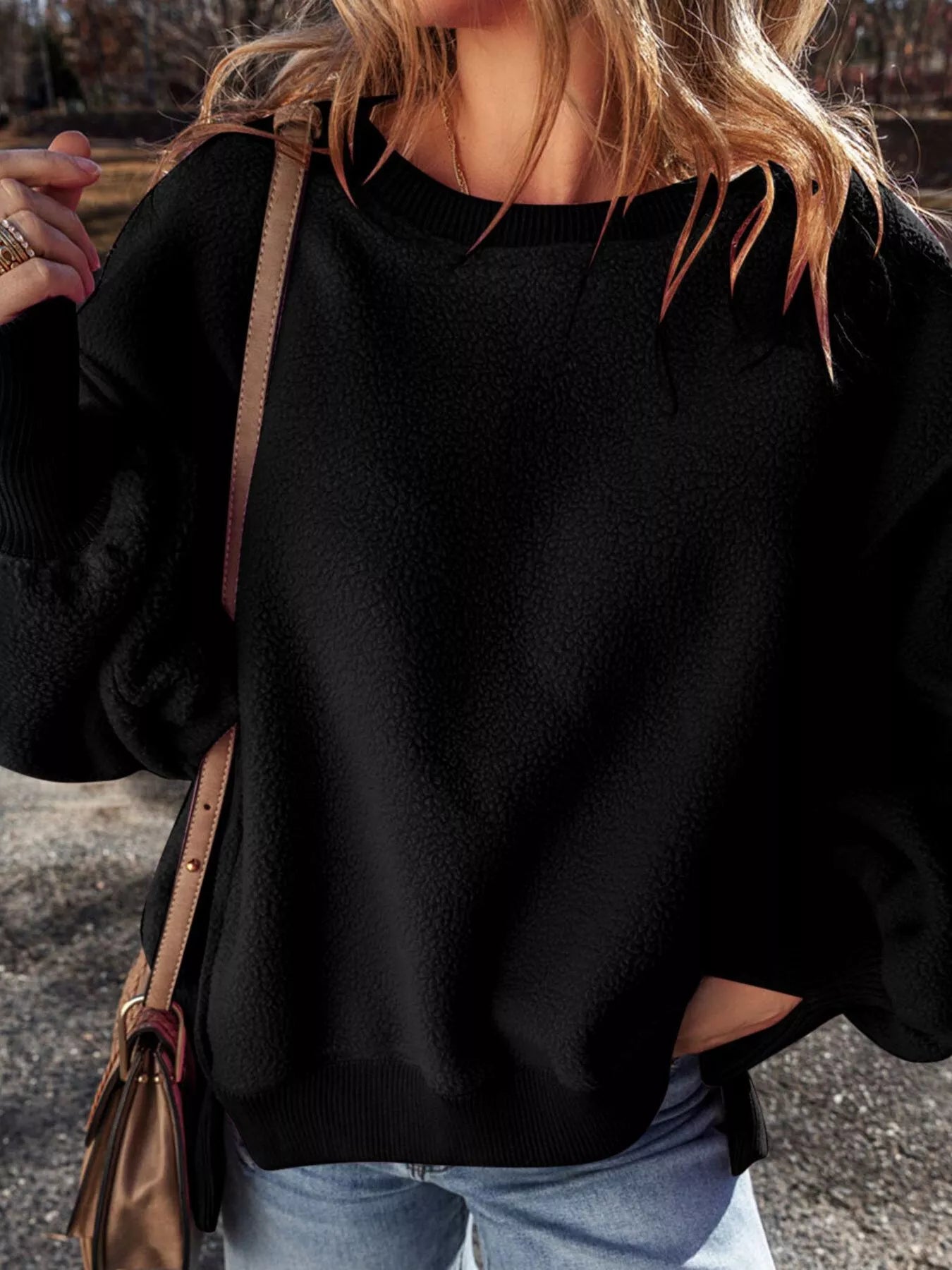 Round Neck Dropped Shoulder Sweatshirt Trendsi