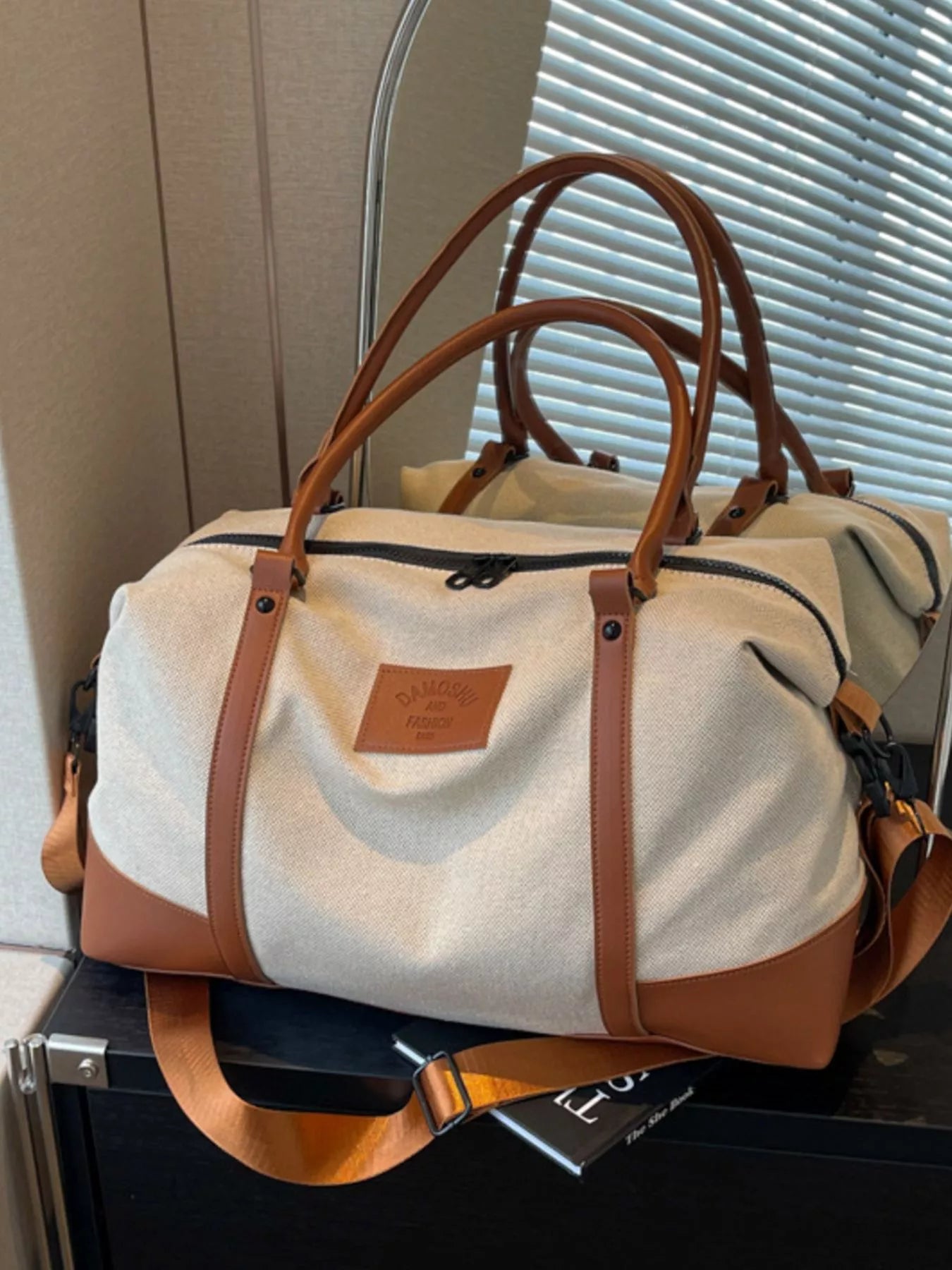 Canvas Leather Trim Travel Bag nicholesgifts