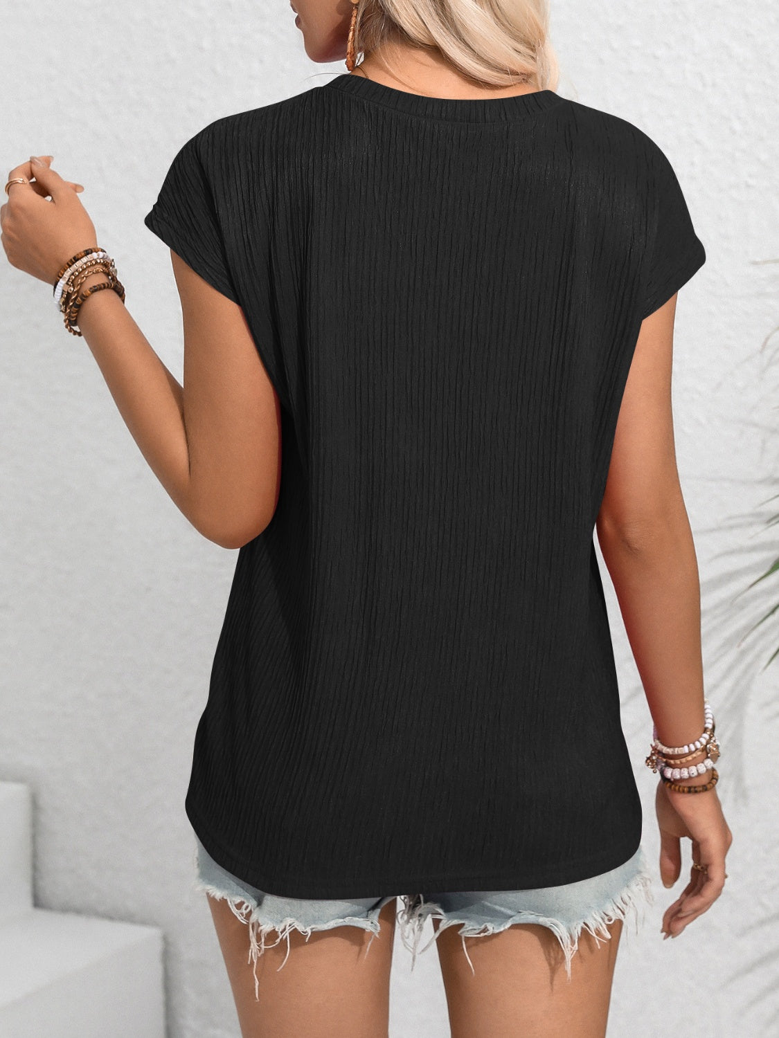 Round Neck Cap Sleeve Blouse nicholesgifts