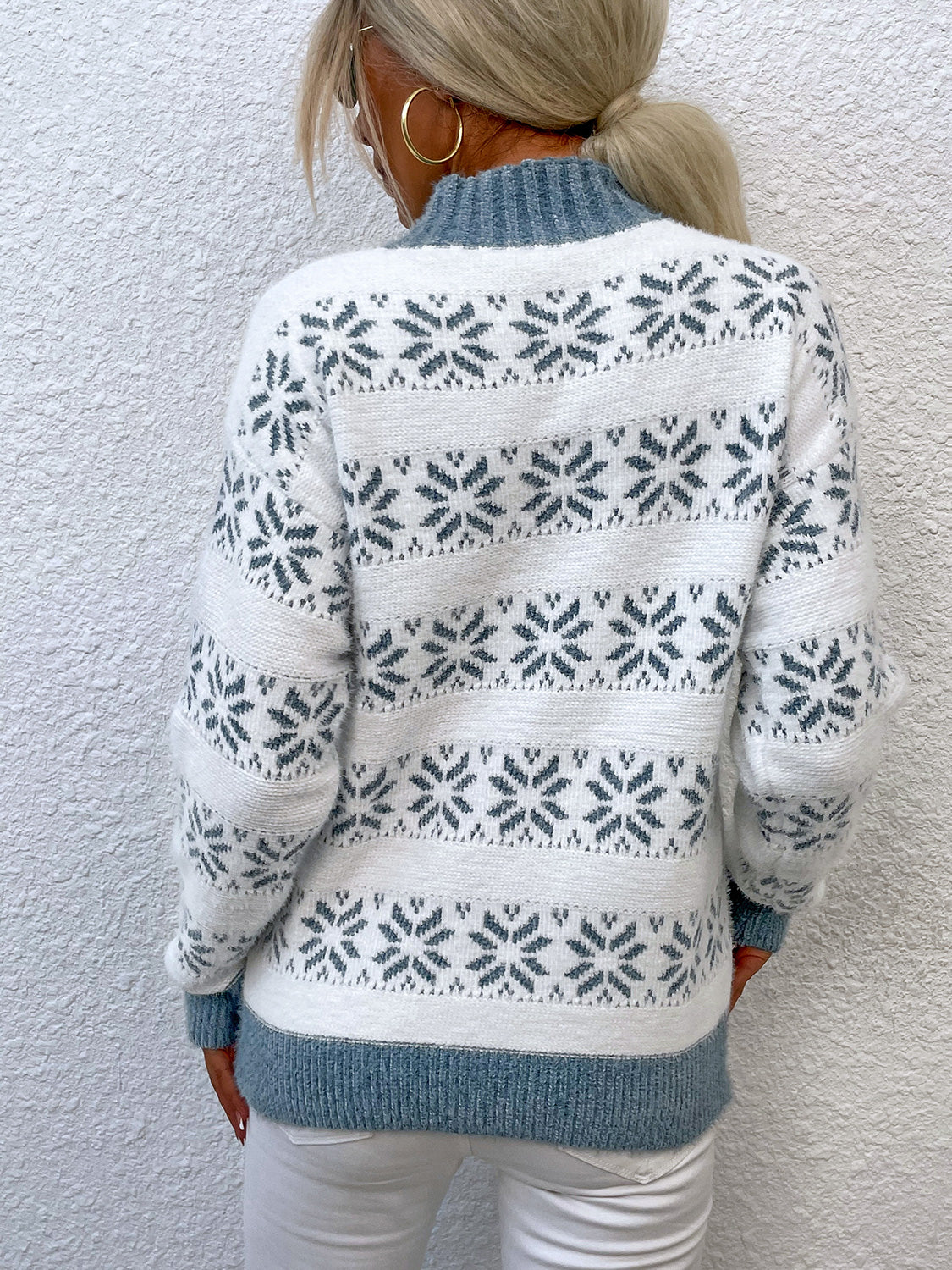 Snowflake Pattern Mock Neck Sweater nicholesgifts