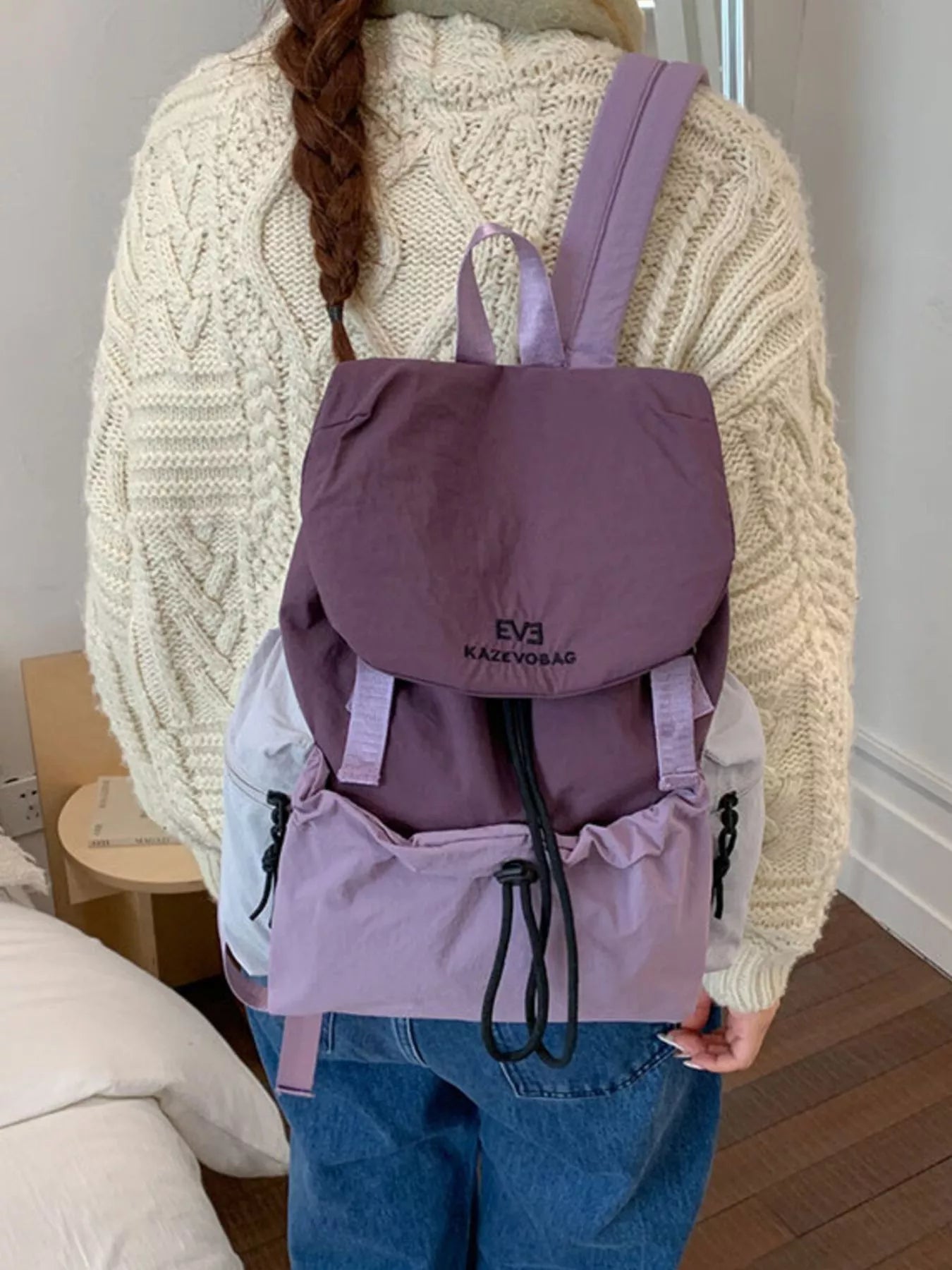 Drawstring Color Block Backpack Bag nicholesgifts
