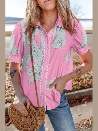 Floral Print Button-Down Short Sleeve Shirt nicholesgifts