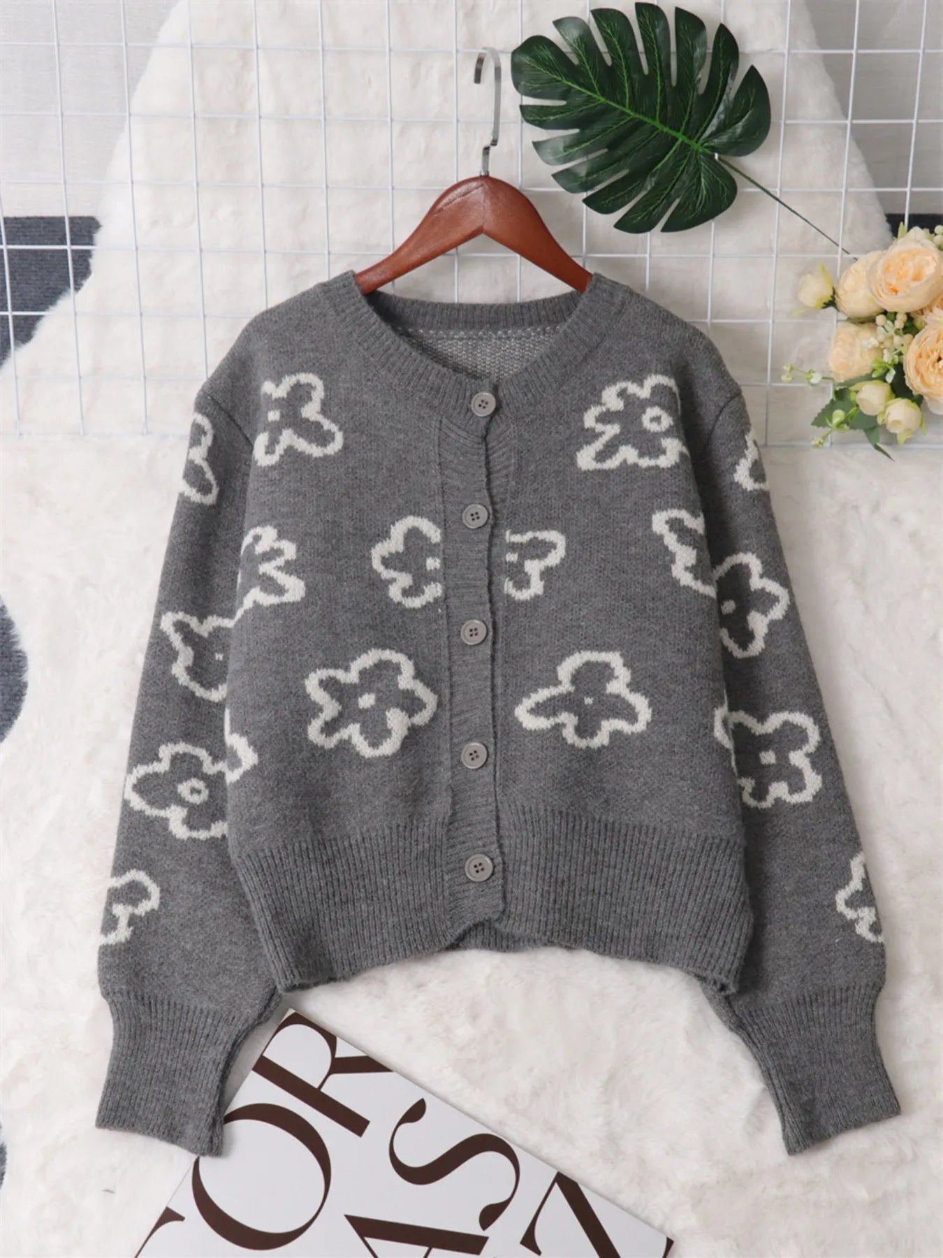 Floral Pattern Button-Up Cardigan