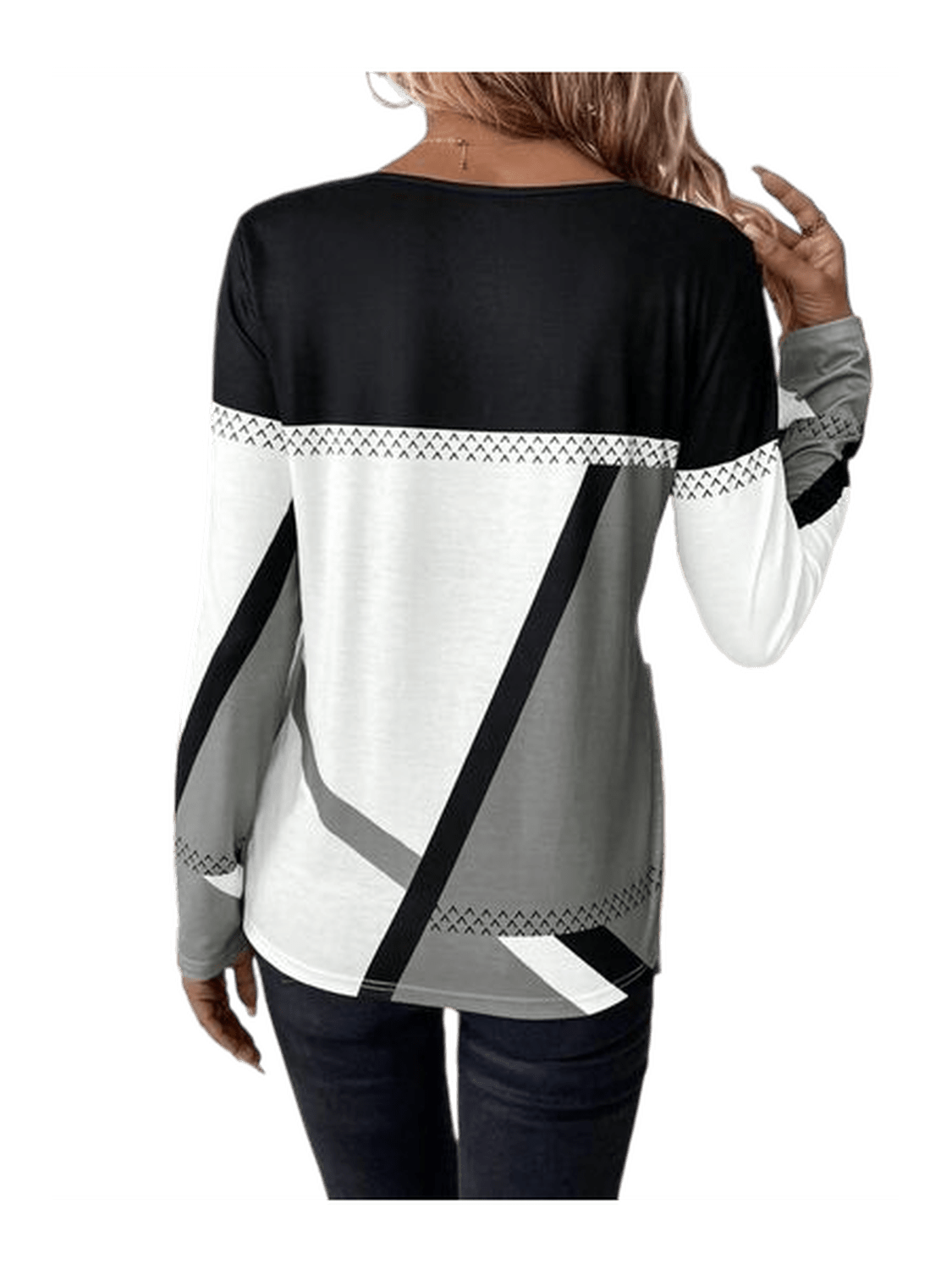 Women Contrast Round Neck Long Sleeve T-Shirt nicholesgifts