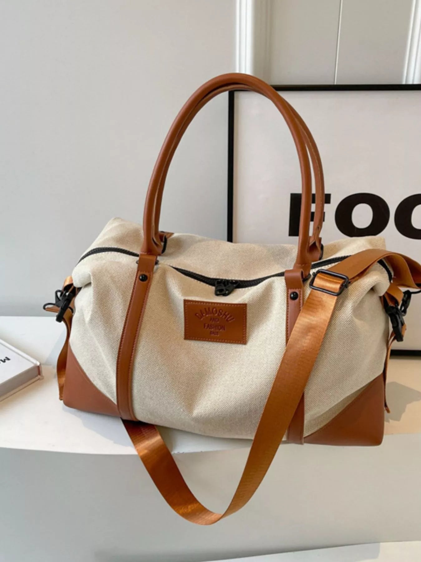Canvas Leather Trim Travel Bag nicholesgifts