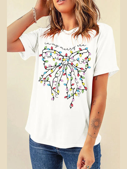 Full Size Bow Round Neck Short Sleeve T-Shirt nicholesgifts