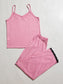 V-Neck Lace Trim Slit Cami and Pants Pajama Set nicholesgifts