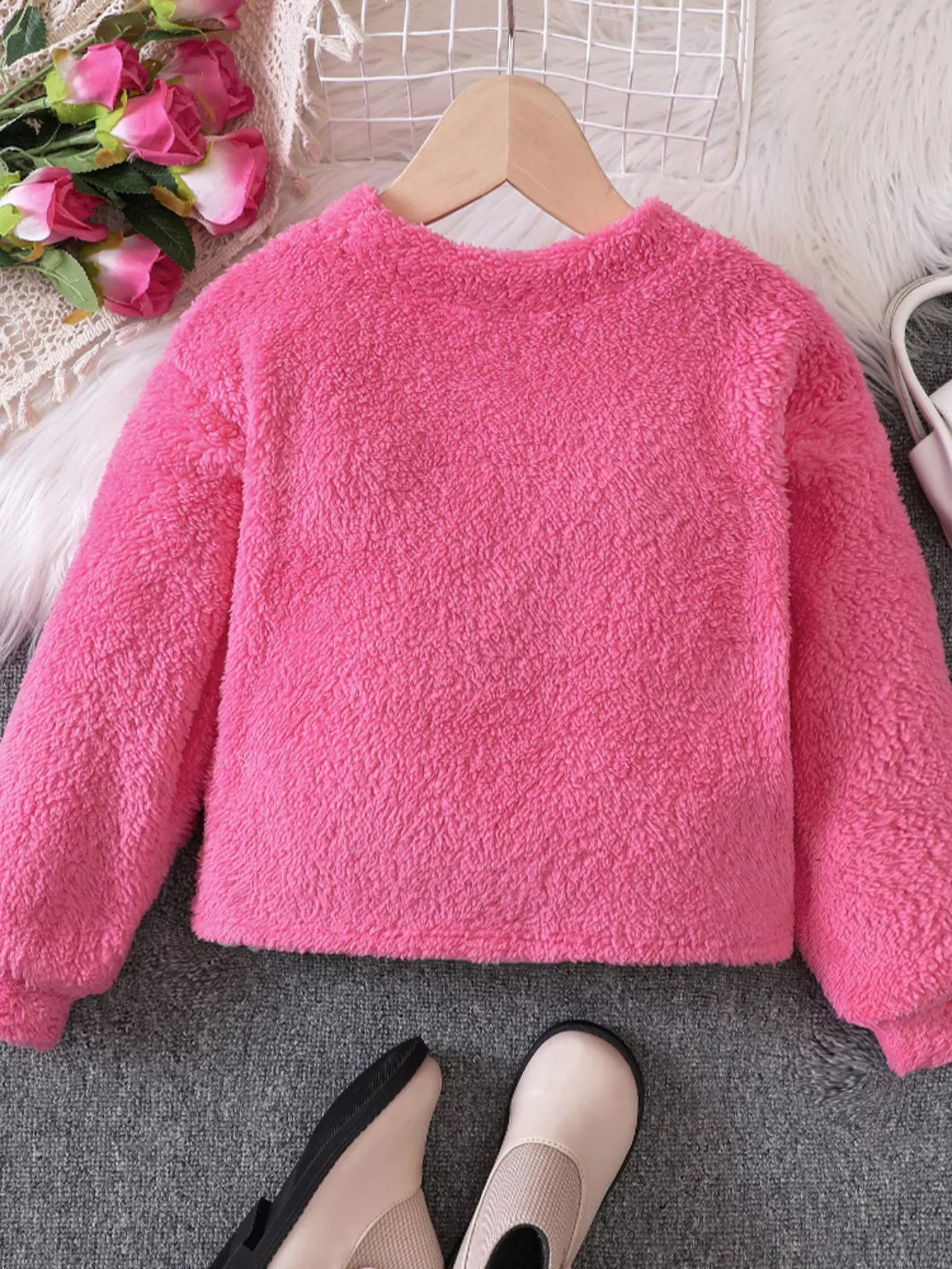 Children's Love Round Neck Fuzzy Sweatshirt Trendsi