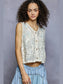 POL Button Down Floral Embroidery Cropped Crochet Vest Top nicholesgifts