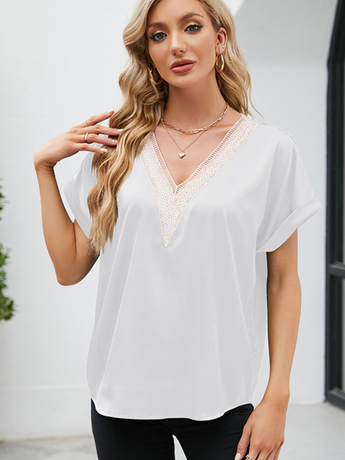 V-Neck Short Sleeve Blouse nicholesgifts