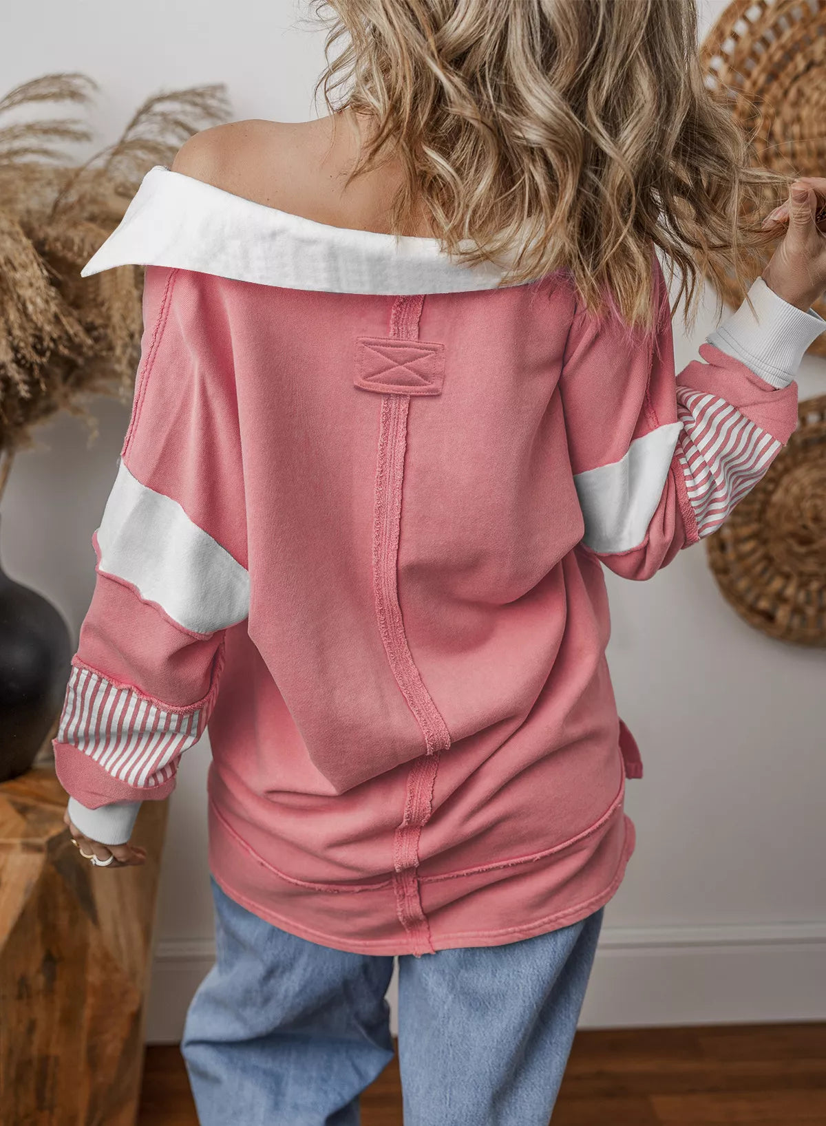 Color Block Striped Johnny Collar Sweatshirt nicholesgifts