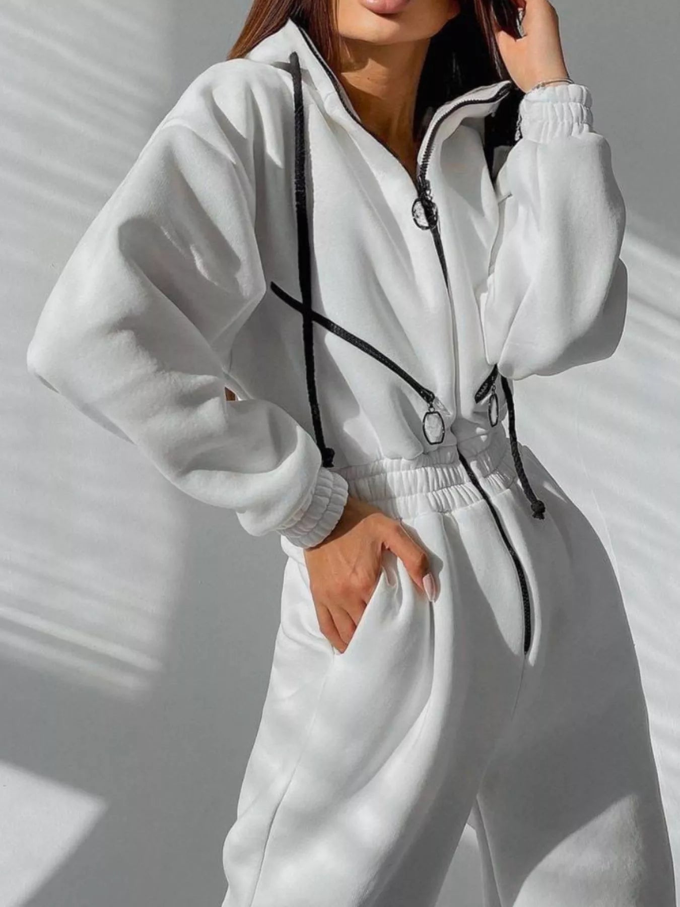 Hooded Zip-Up Long Sleeve Jumpsuit nicholesgifts