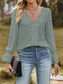 Lace Trim V-Neck Blouse with Flounce Sleeves nicholesgifts
