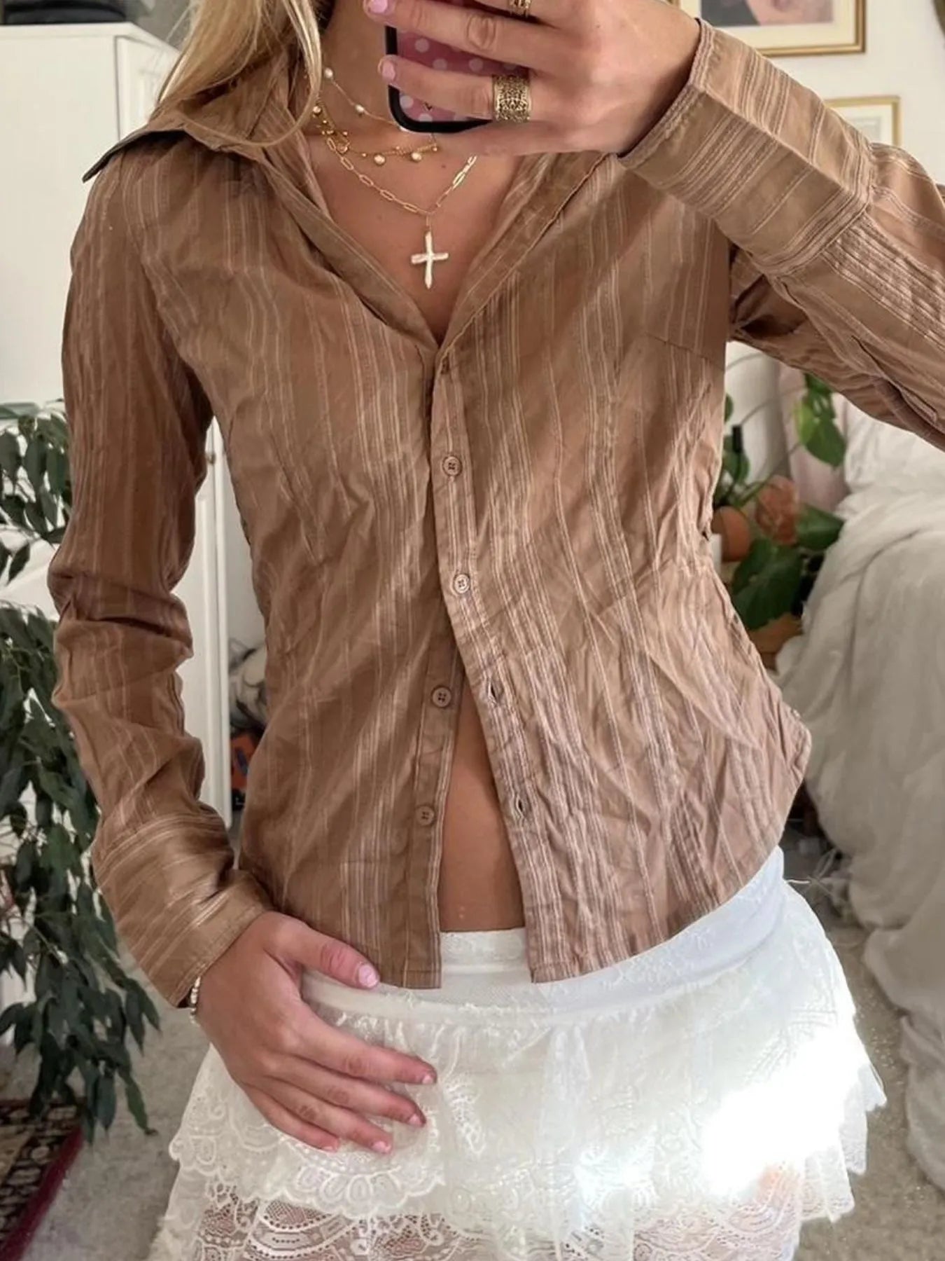 Printed Button-Down Long Sleeve Shirt NicholesGifts