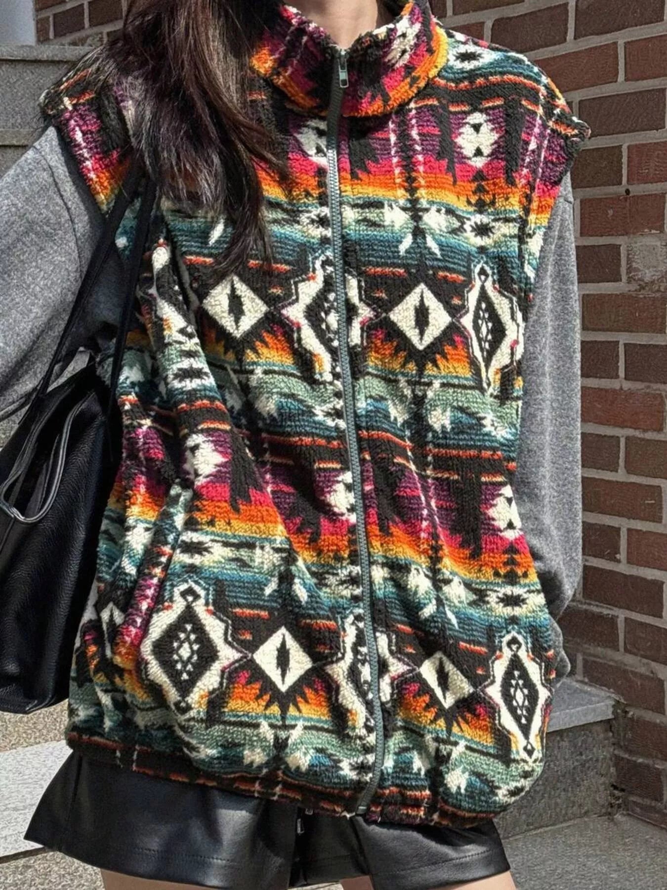 Geometric Fleece Vest Coat nicholesgifts