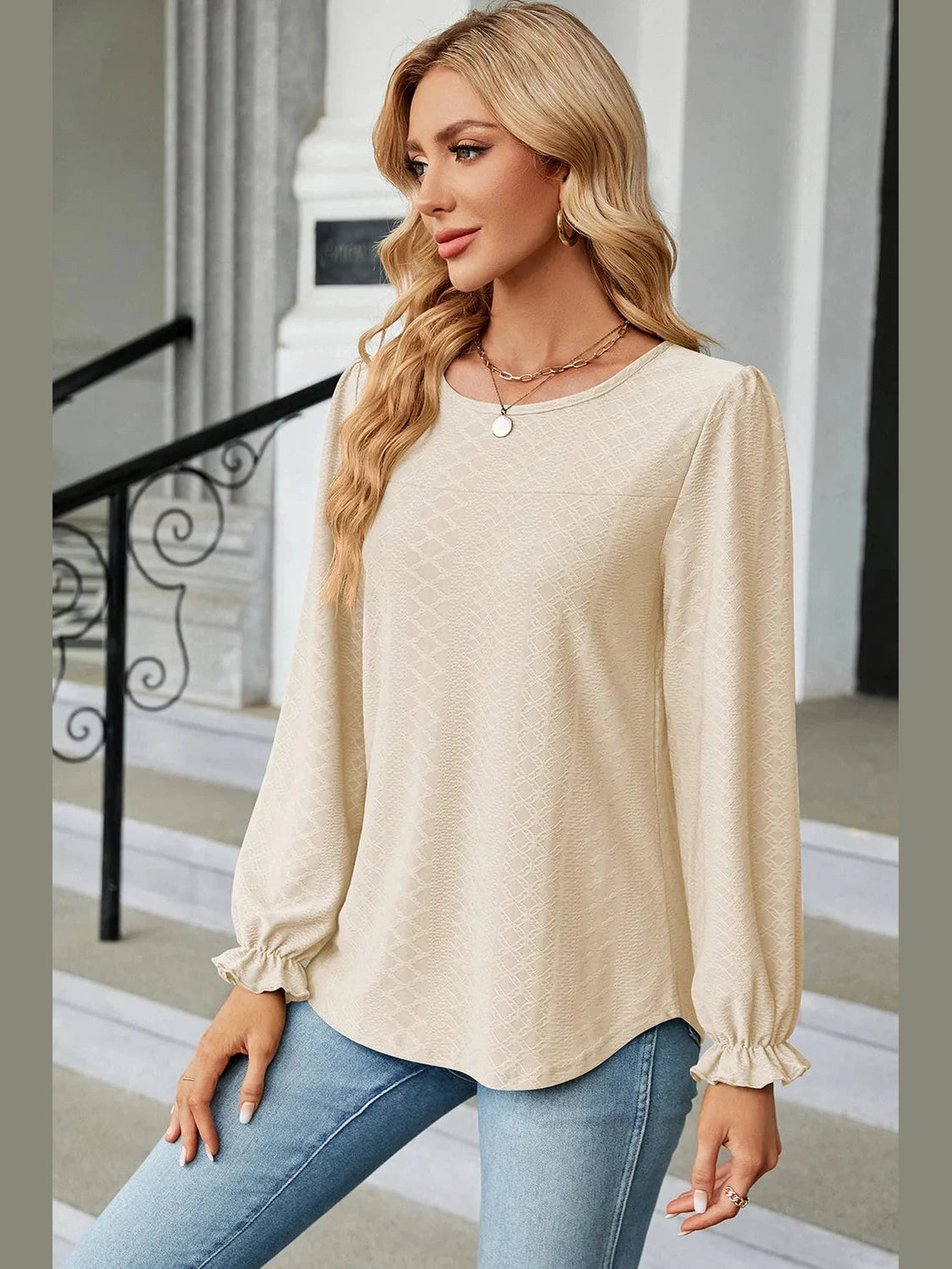 Round Neck Flounce Sleeve T-Shirt NicholesGifts