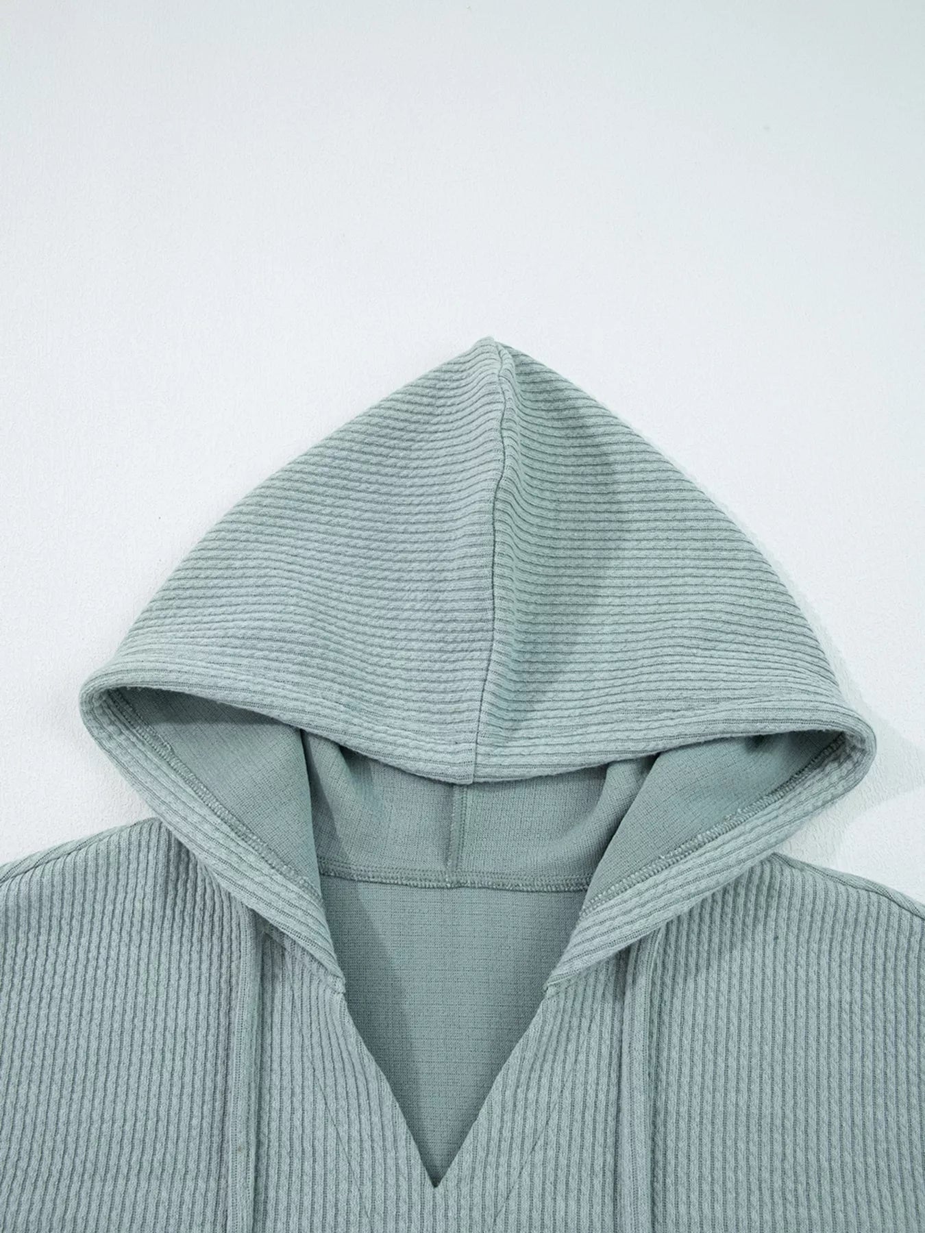 Ribbed Drop Shoulder Knit Hoodie Trendsi