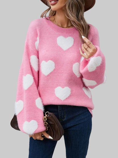 Women Angel Wings Heart Dropped Shoulder Long Sleeve Sweater nicholesgifts