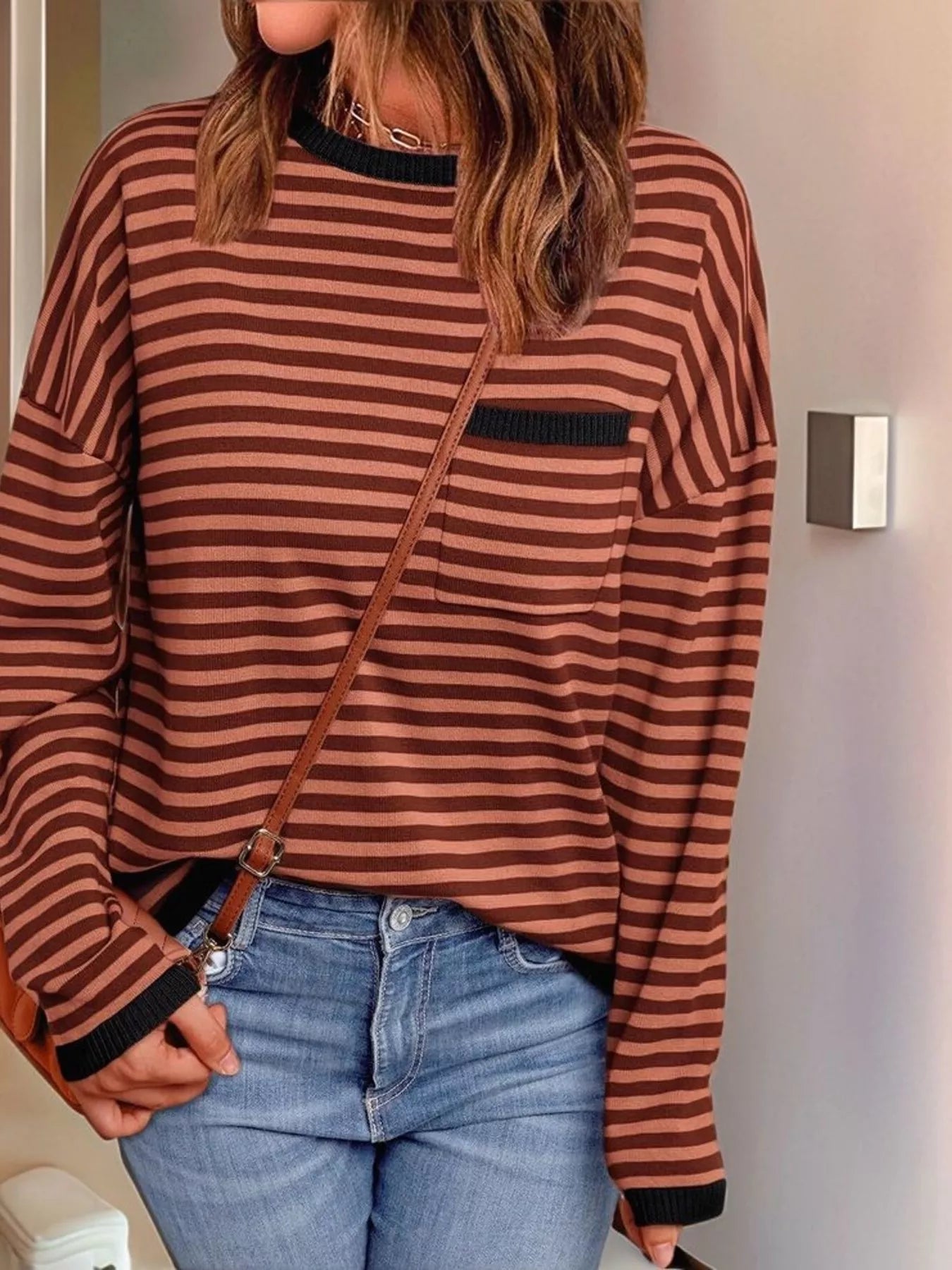 Striped Round Neck Long Sleeve Knit Top