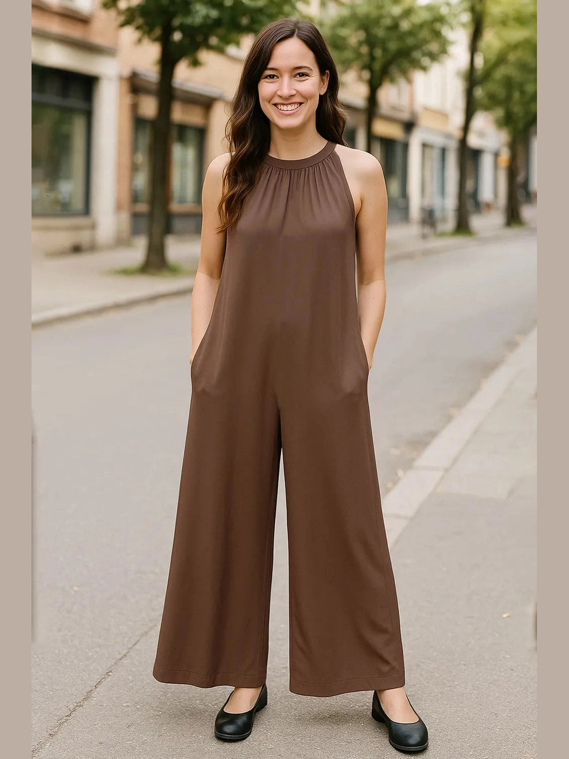 Double Take Full Size Tie Back Cutout Sleeveless Jumpsuit nicholesgifts