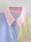 Women Pocketed Color Block Long Sleeve Shirt NicholesGifts