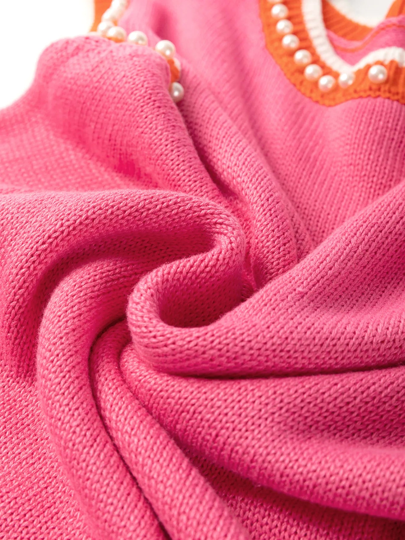 Contrast Trim Pearl Detail Sweater Tank Top