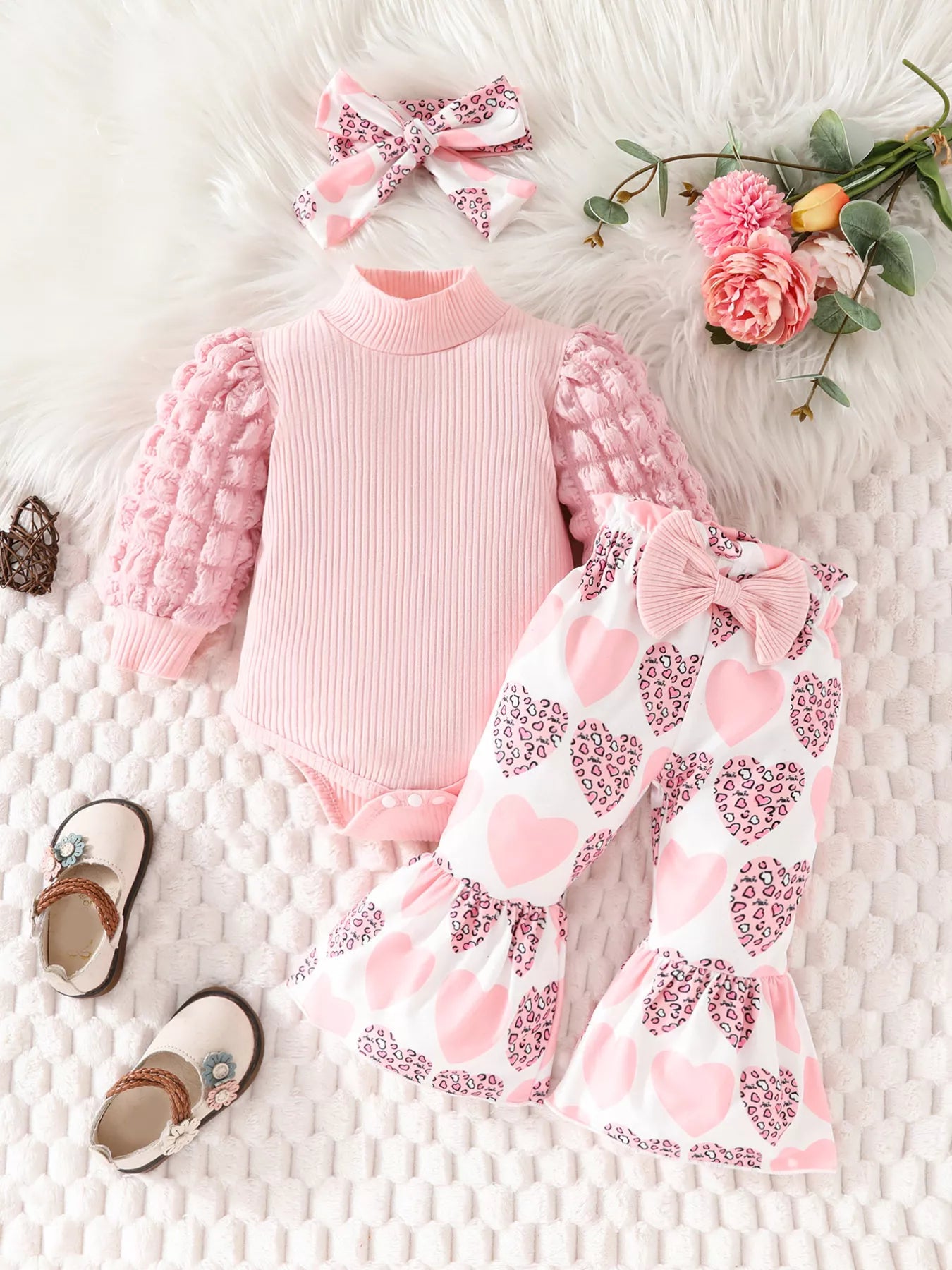 Children's Bubble Texture Long Sleeve Top and Pants Set with Headband NicholesGifts