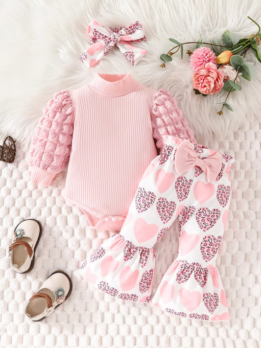 Children's Bubble Texture Long Sleeve Top and Pants Set with Headband NicholesGifts