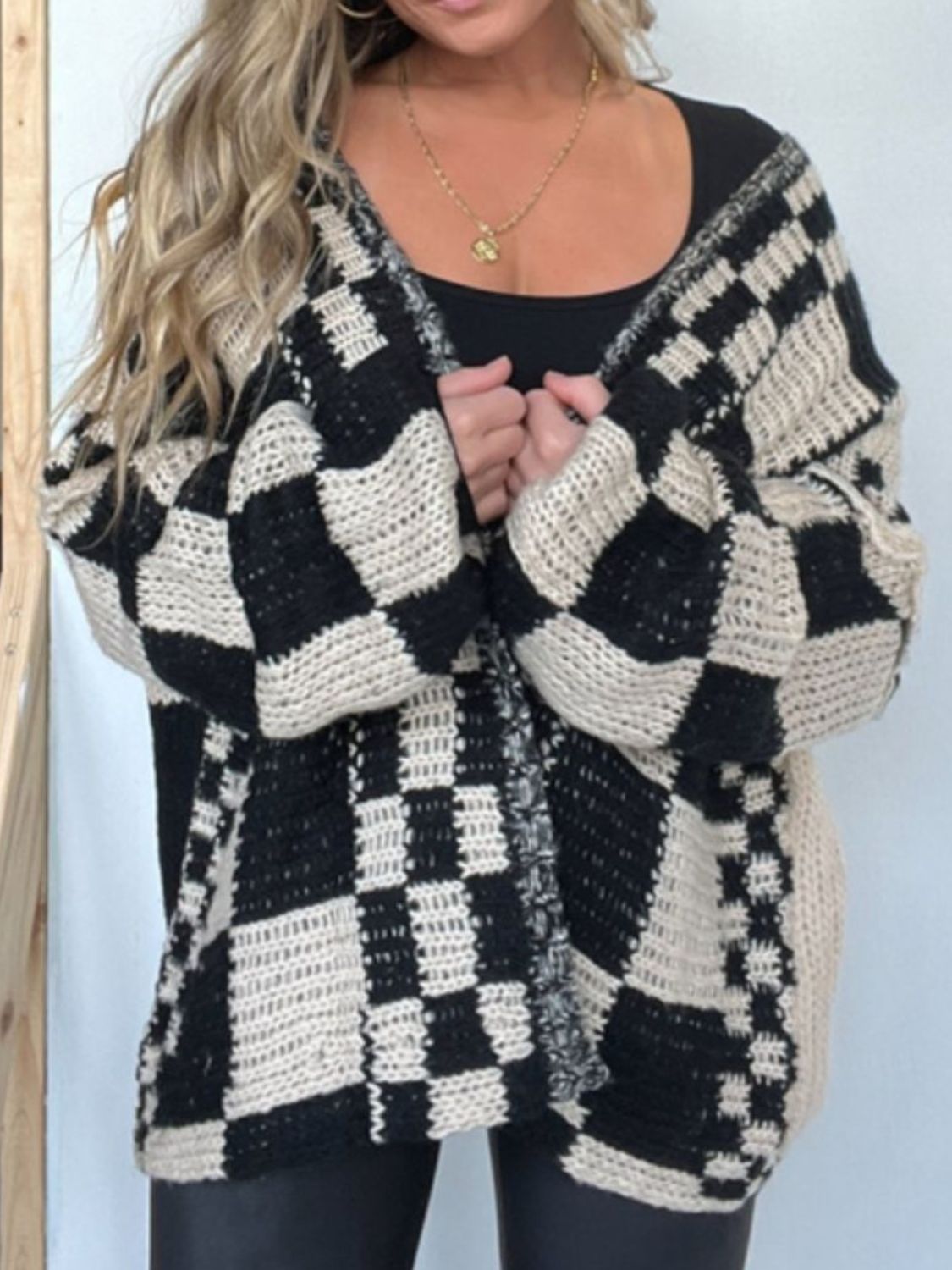 Women Plaid Open Front Long Sleeve Cardigan