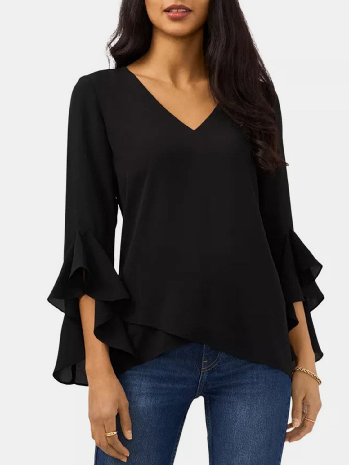 V-Neck Flounce Sleeve Blouse nicholesgifts