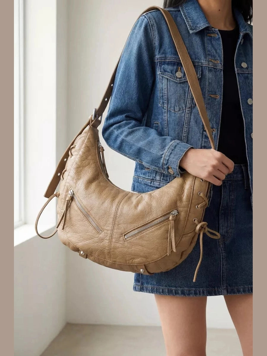 Fame Larger Leather Crescent Shoulder Bag nicholesgifts