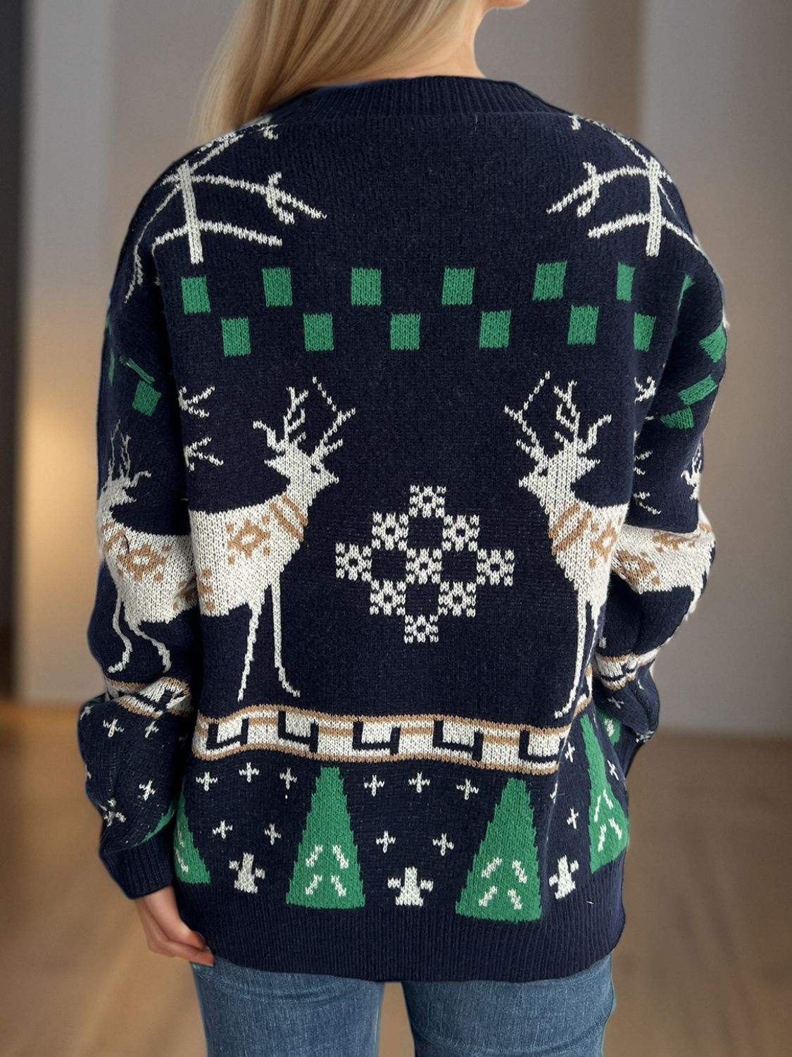 Christmas Element Round Neck Long Sleeve Sweater NicholesGifts