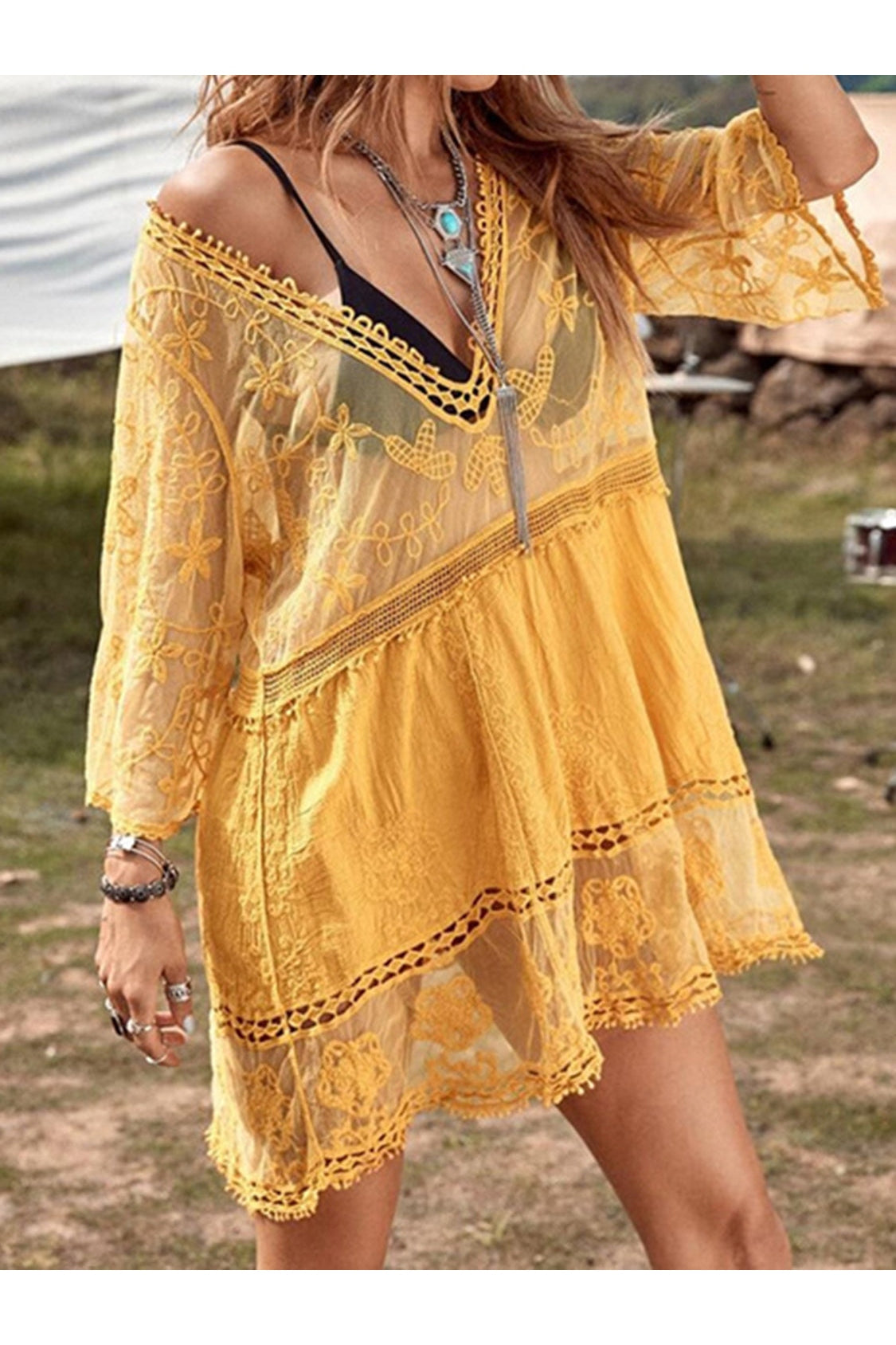 Lace Detail Plunge Cover-Up Dress nicholesgifts