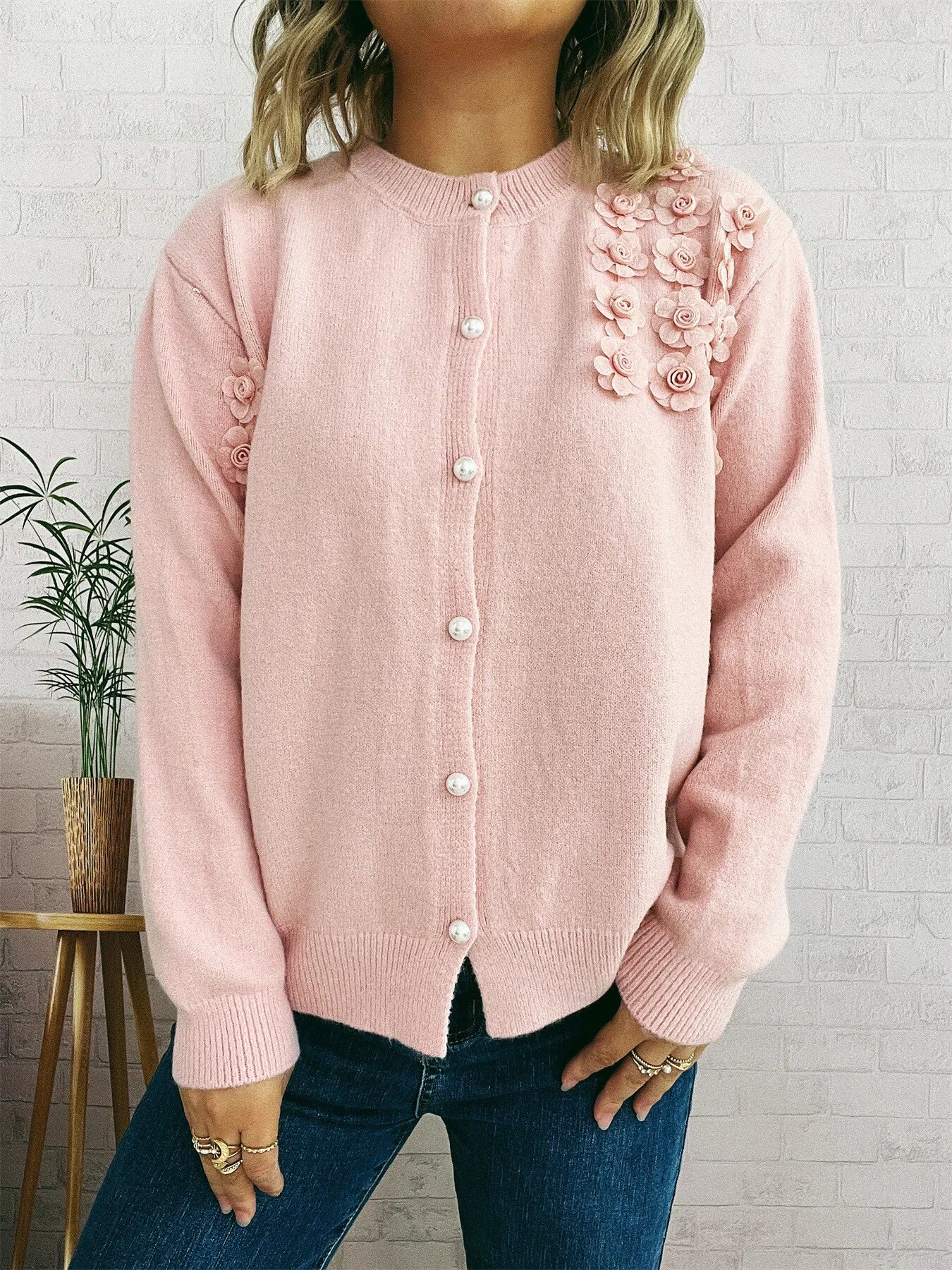 Flower Button Up Long Sleeve Cardigan