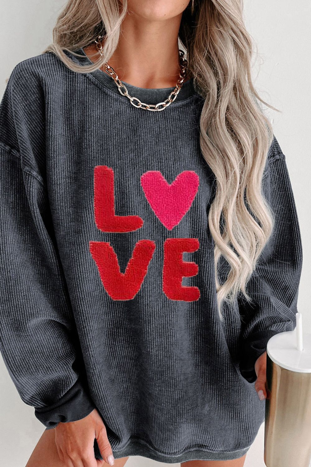 Women Valentine’s Day LOVE Round Neck Long Sleeve Sweatshirt NicholesGifts