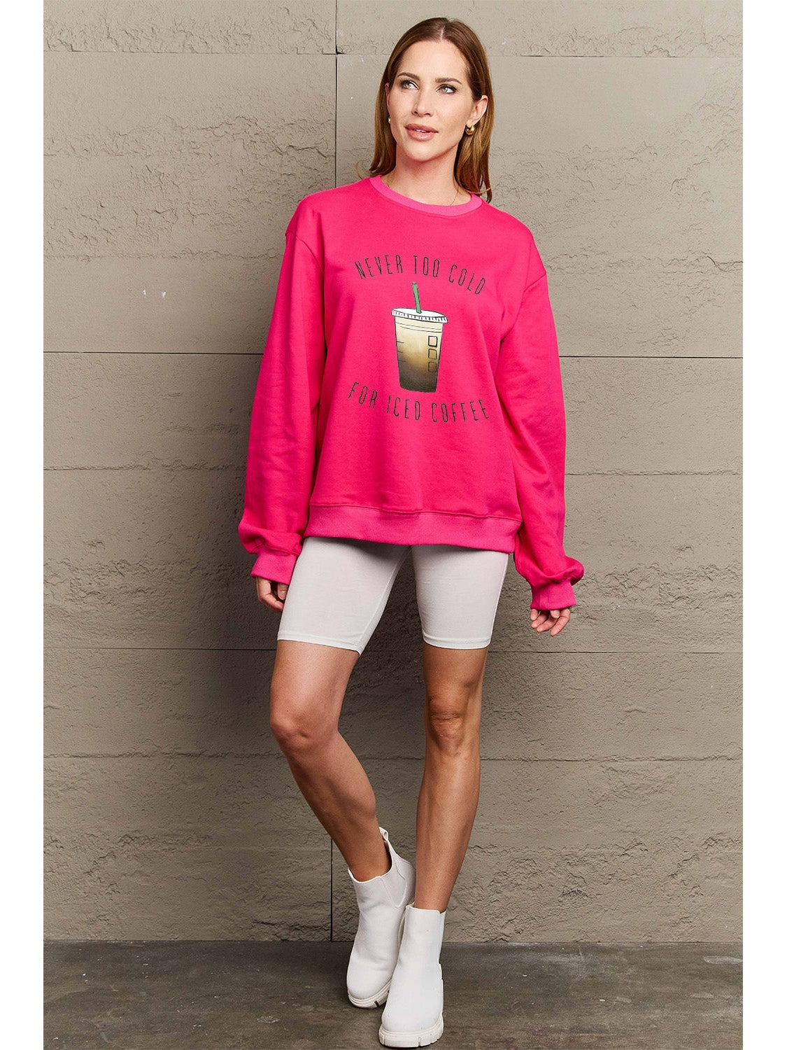 Women Simply Love Full Size Never Too Cold For Iced Coffee Round Neck Sweatshirt nicholesgifts