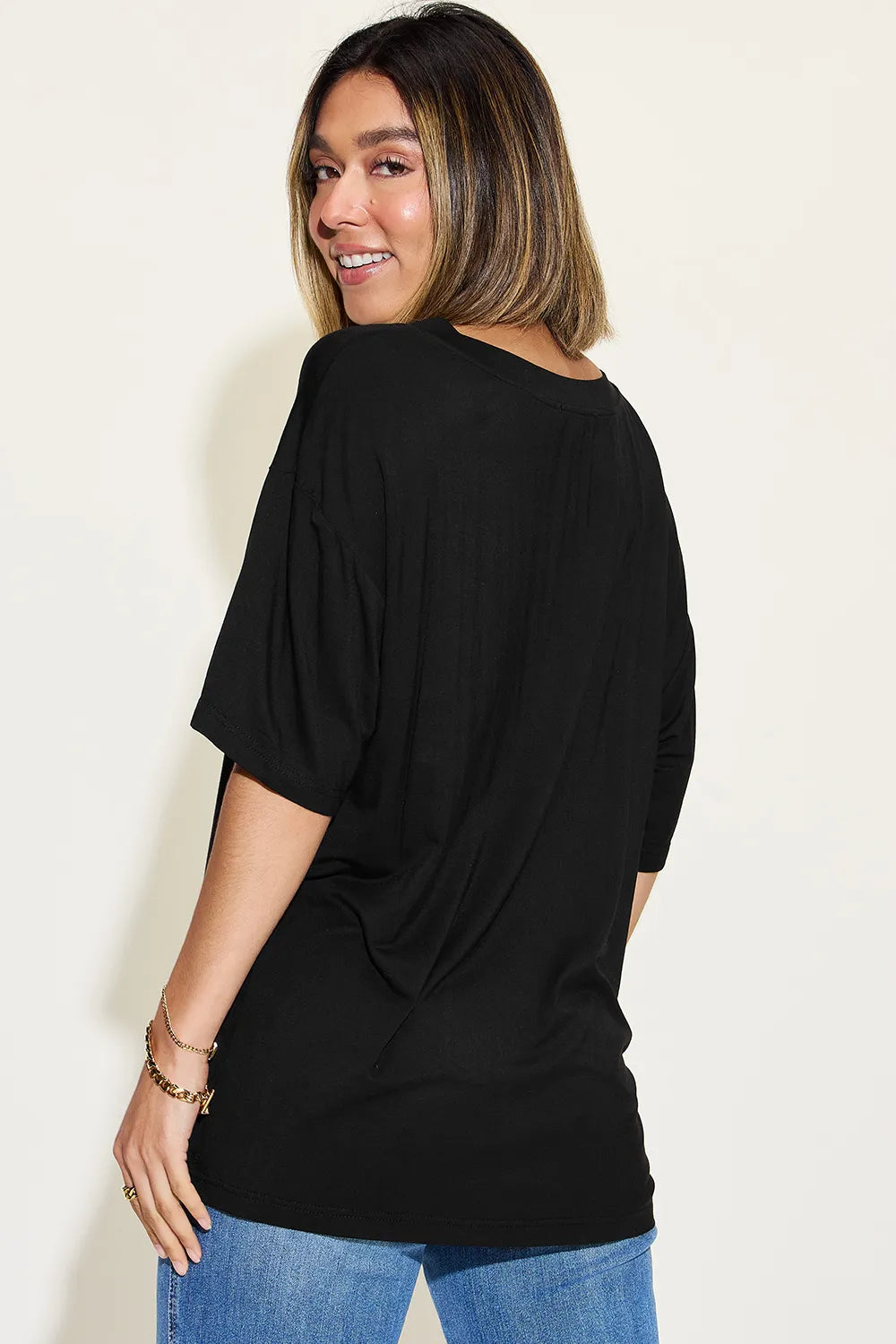 Basic Bae Full Size Bamboo V-Neck Drop Shoulder T-Shirt NicholesGifts