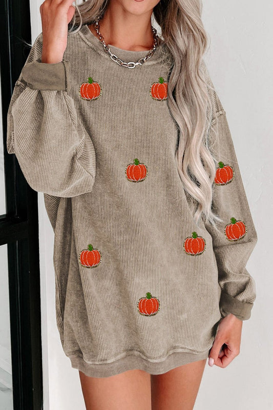 Pumpkin Round Neck Long Sleeve Sweatshirt NicholesGifts