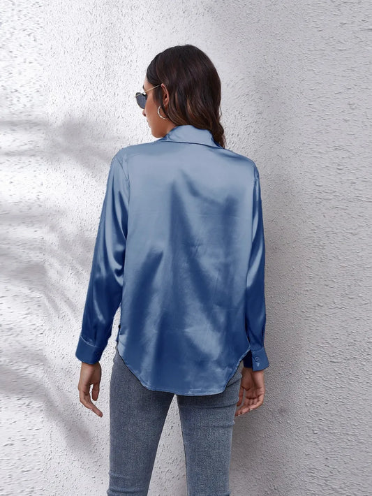 Button Up Collared Neck Long Sleeve Shirt nicholesgifts