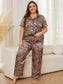 Plus Size Leopard Short Sleeve Top and Pants Lounge Set nicholesgifts