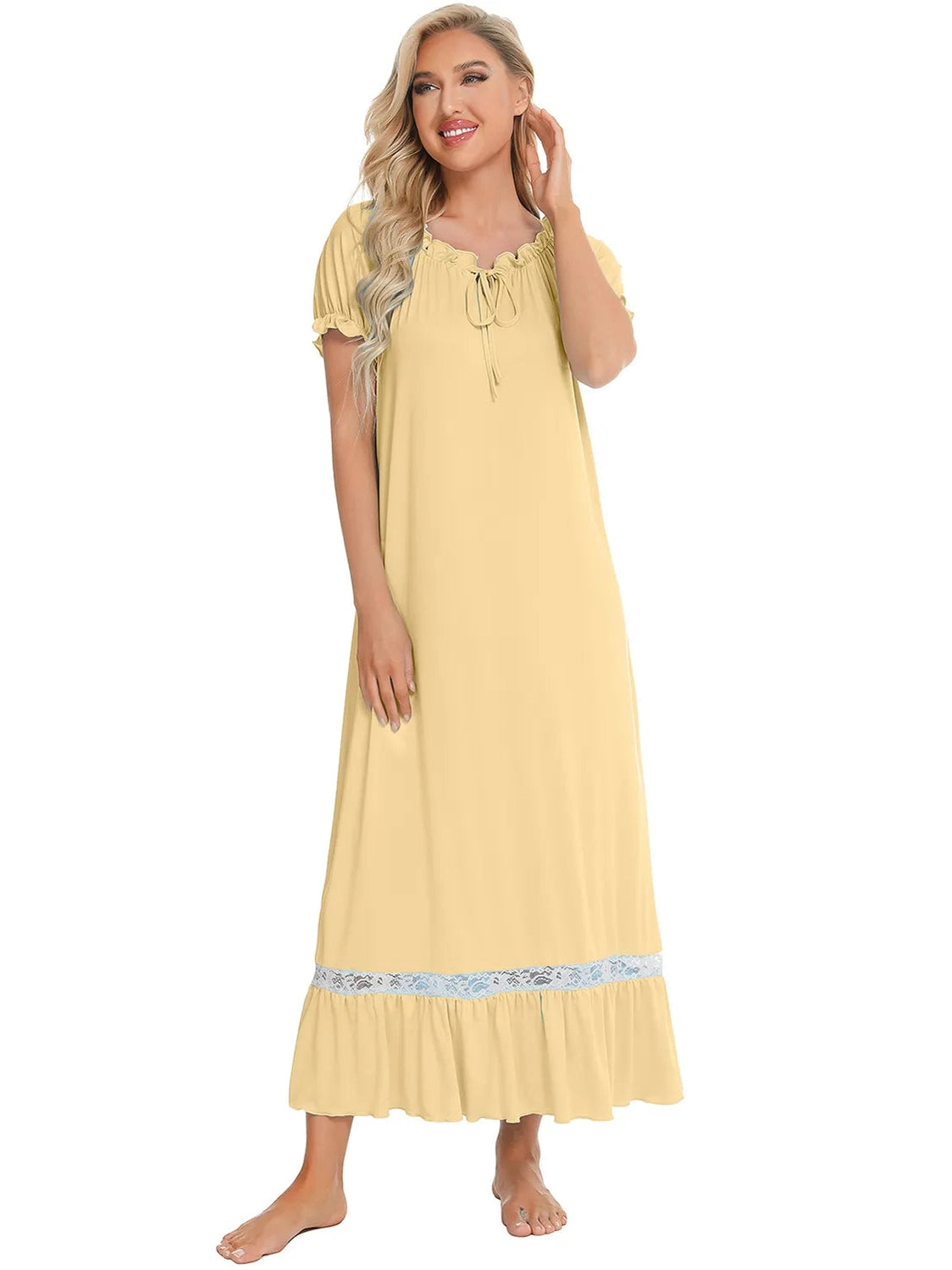 Lace Detail Short Sleeve Lounge Dress nicholesgifts