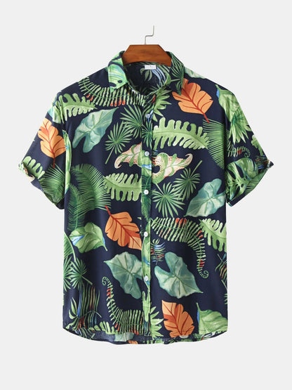 Men's Plus Size Tropical Leaf Print Hawaiian Short Sleeve Casual Shirt nicholesgifts