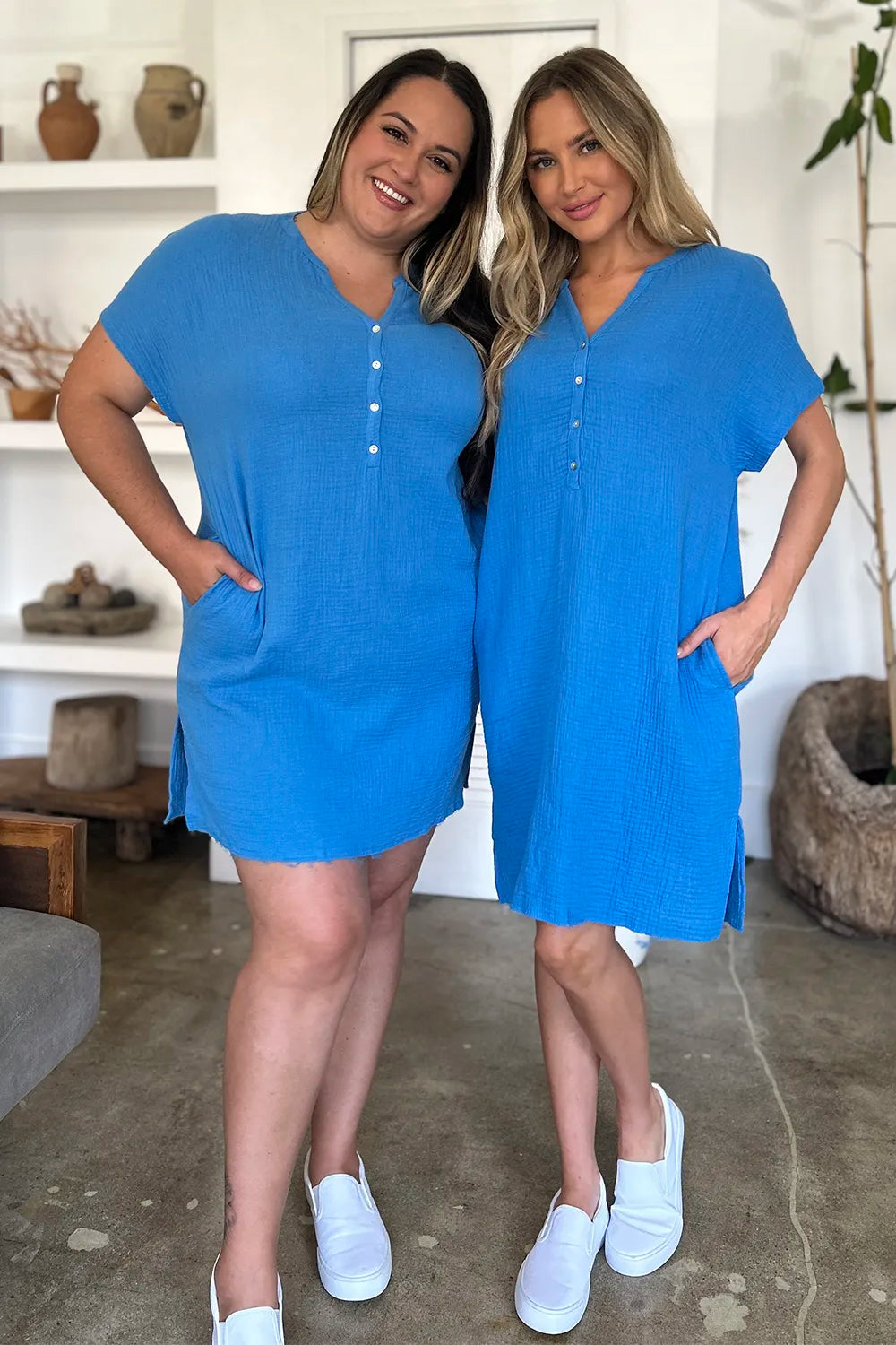 FAM-FAM Slit Notched Short Sleeve Mini Dress Trendsi